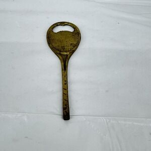 Vintage Brass Bottle Opener TENNIS RACQUET 5.5" Double Sided Very Nice Condition